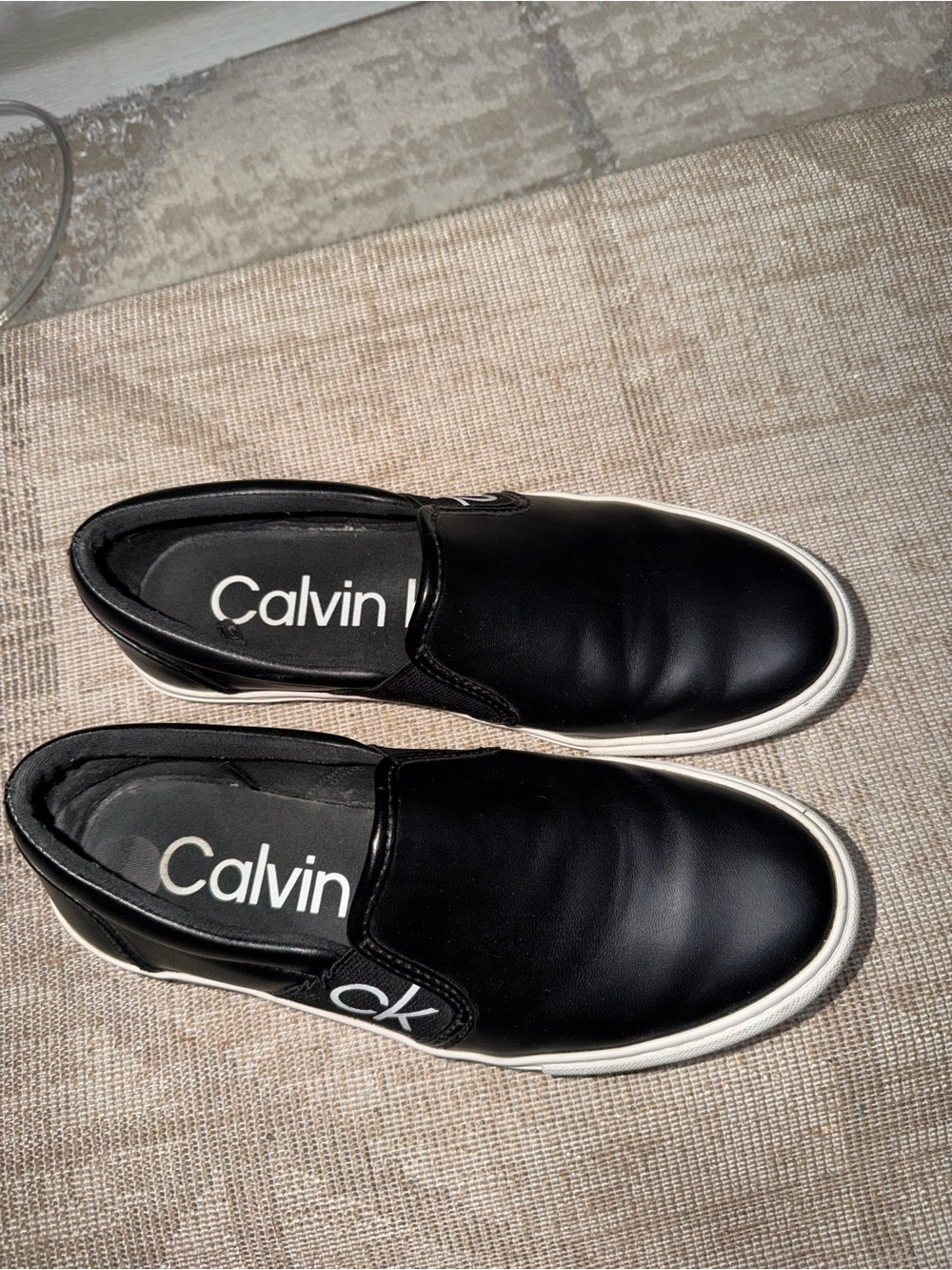 Calvin Klein Black Slip-On Leather Loafers with White Sole